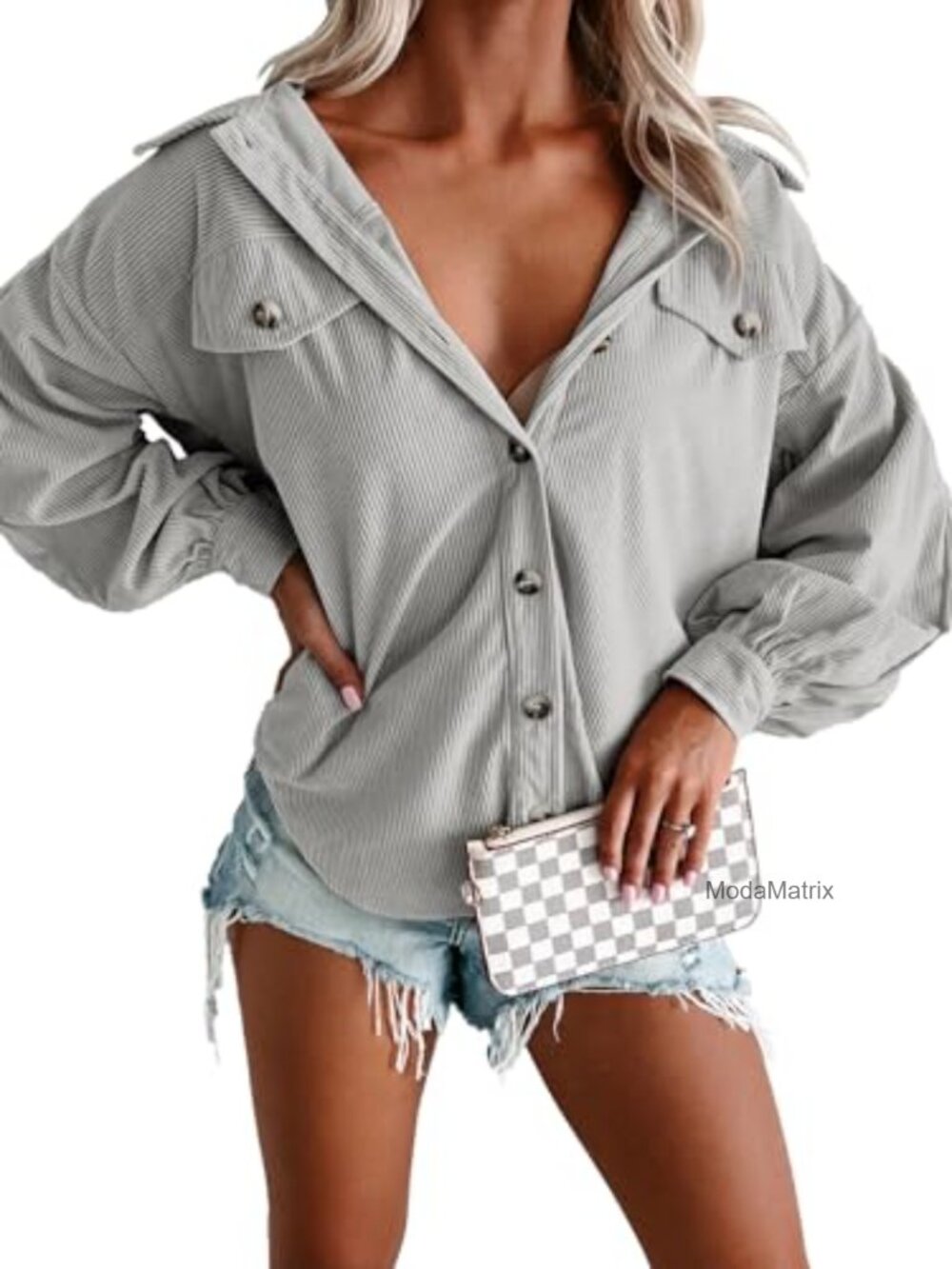 Women Corduroy Shacket Oversized Button Down Lightweight Layering Jacket